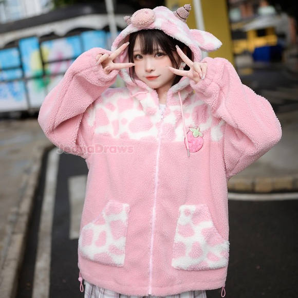 Strawberry Cow Zip Up Hoodie